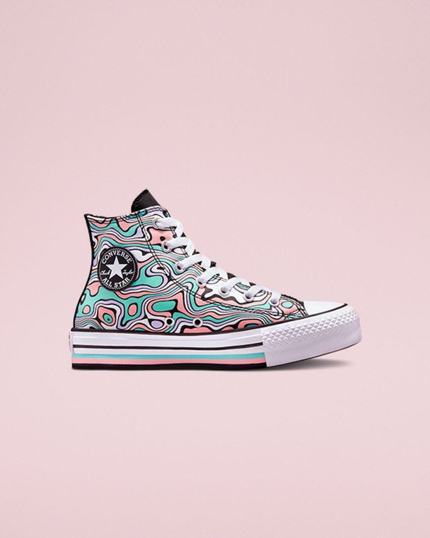 Dívčí Boty Na Platformy Converse Chuck Taylor All Star Lift Color Swirl Vysoké Světle Tyrkysové Koralove | CZ JZRO25